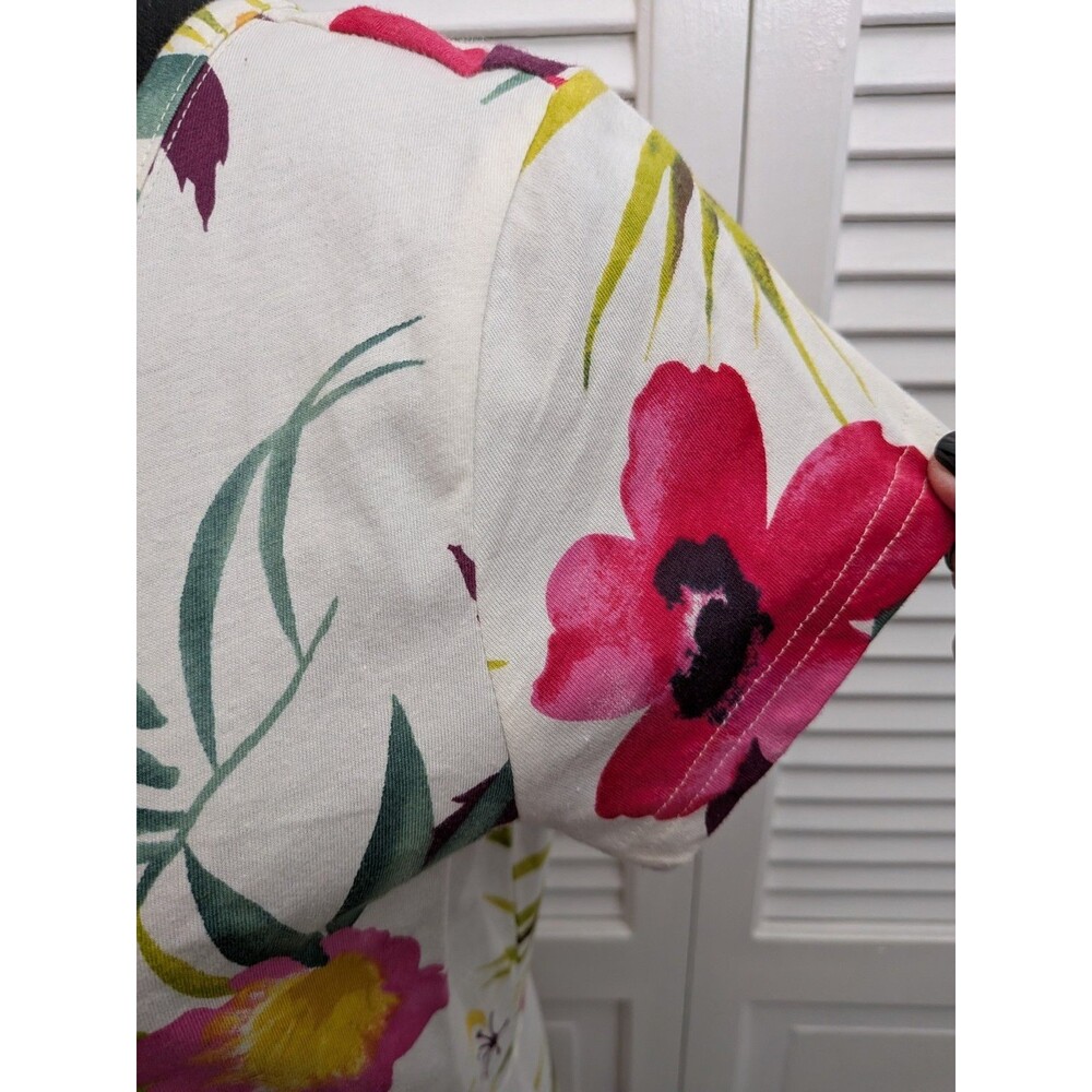 Chaps Maxi Dress sz L Cream Pink Multi Floral 100% Cotton Knit Tropical Hawaiian - Picture 4 of 13